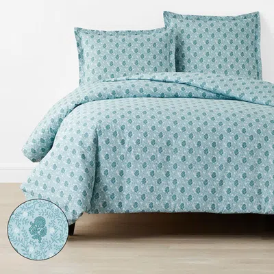 The Company Store Mini Garden Classic Cool Cotton Percale Duvet Cover In Blue/teal/turquoise