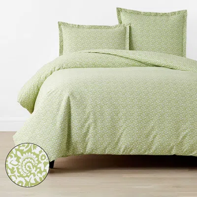 The Company Store Mini Garden Classic Cool Cotton Percale Duvet Cover In Green