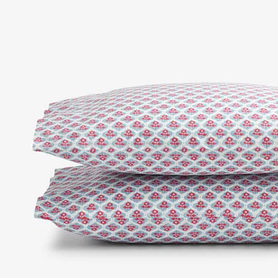 The Company Store Mini Garden Classic Cool Cotton Percale Pillowcase Set In Blue/pink
