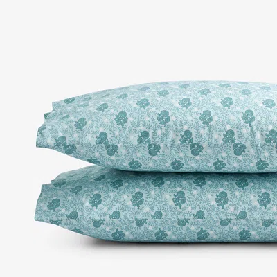 The Company Store Mini Garden Classic Cool Cotton Percale Pillowcase Set In Blue/teal/turquoise