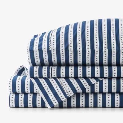 The Company Store Mini-prints Garment Washed Cotton Percale Bed Sheet Set In Blue