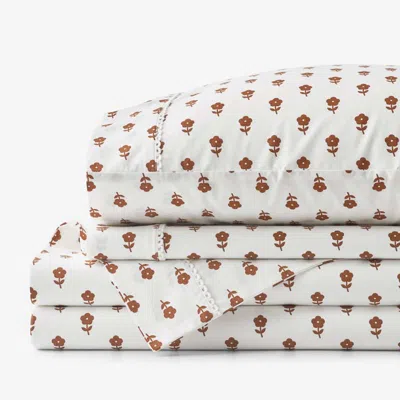 The Company Store Mini-prints Garment Washed Cotton Percale Bed Sheet Set In Brown/white