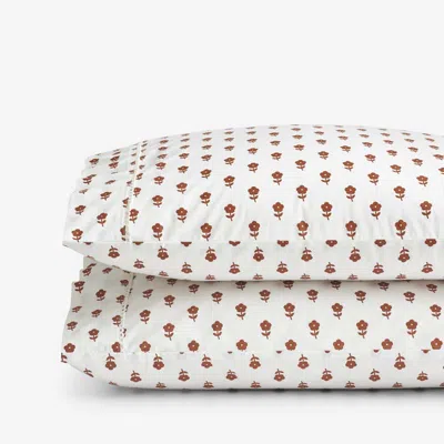 The Company Store Mini-prints Garment Washed Cotton Percale Pillowcase Set In Brown/white