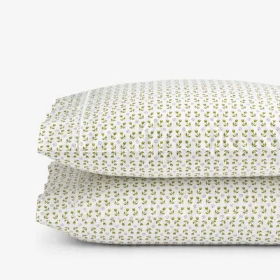 The Company Store Mini-prints Garment Washed Cotton Percale Pillowcase Set In Green/white