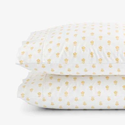 The Company Store Mini-prints Garment Washed Cotton Percale Pillowcase Set In White/yellow