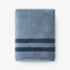 The Company Store Mirage Aegean Cotton Reversible Stripe Bath Towel In Blue