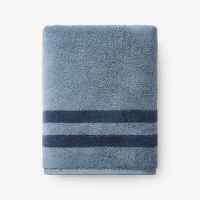 The Company Store Mirage Aegean Cotton Reversible Stripe Bath Towel In Blue