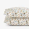 The Company Store Misha Floral Premium Smooth Sateen Pillowcase Set In Blue/brown/ivory
