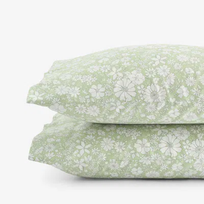 The Company Store Misty Meadow Floral Classic Smooth Sateen Pillowcase Set In Green/white