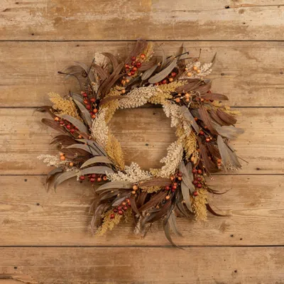 The Company Store Mixed Wheat & Berry Wreath In Beige/brown