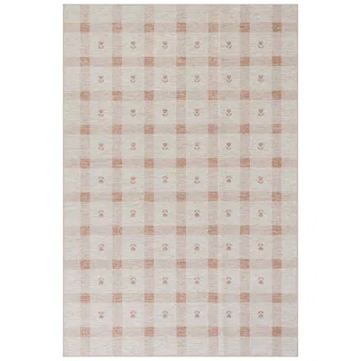 The Company Store Modern Plaid Washable Rug In Orange/coral/pink
