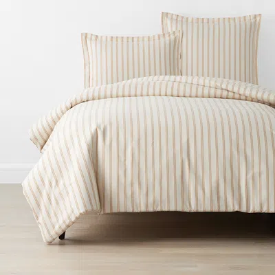 The Company Store Narrow Stripe Classic Cool Cotton Percale Bed Duvet Cover In White/yellow