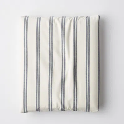 The Company Store Narrow Stripe Classic Cool Cotton Percale Fitted Bed Sheet In Blue