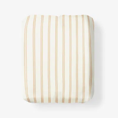The Company Store Narrow Stripe Classic Cool Cotton Percale Fitted Bed Sheet In White/yellow