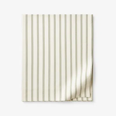 The Company Store Narrow Stripe Classic Cool Cotton Percale Flat Bed Sheet In Green/white