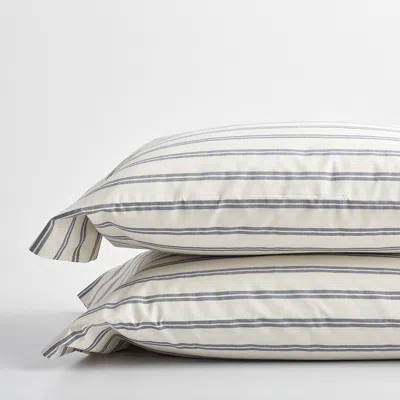 The Company Store Narrow Stripe Classic Cool Cotton Percale Pillowcase Set In Blue