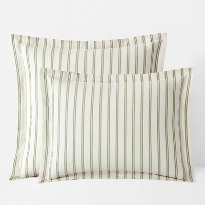 The Company Store Narrow Stripe Classic Cool Cotton Percale Sham In Green/white