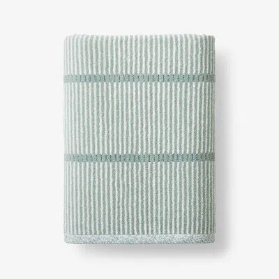 The Company Store Narrow Stripe Reversible Cotton Bath Sheet In Green/teal/turquoise Blue