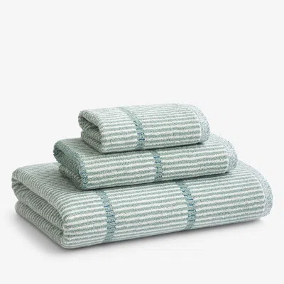 The Company Store Narrow Stripe Reversible Cotton Bath Towel In Green/teal/turquoise Blue