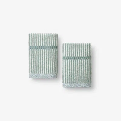 The Company Store Narrow Stripe Reversible Cotton Washcloths, Set Of 2 In Green/teal/turquoise Blue