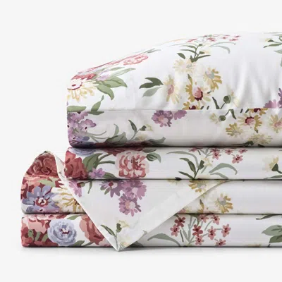 The Company Store Nature's Bouquet Classic Smooth Sateen Bed Sheet Set In Purple/red