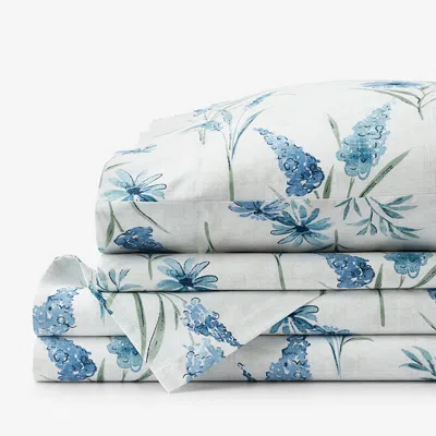 The Company Store Nature's Vine Classic Smooth Sateen Bed Sheet Set In Blue/white