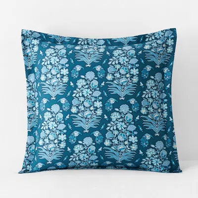 The Company Store Nawab Floral Premium Smooth Sateen Reversible Sham In Blue