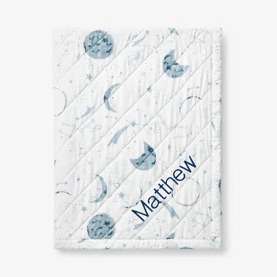The Company Store Night Sky Classic Cool Organic Cotton Percale Quilted Reversible Sherpa Stroller Blanket In Blue
