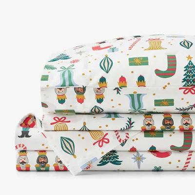 The Company Store Nutcracker Classic Cool Cotton Percale Bed Sheet Set In Ivory/red