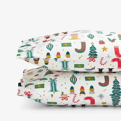 The Company Store Nutcracker Classic Cool Cotton Percale Pillowcase Set In Ivory/red