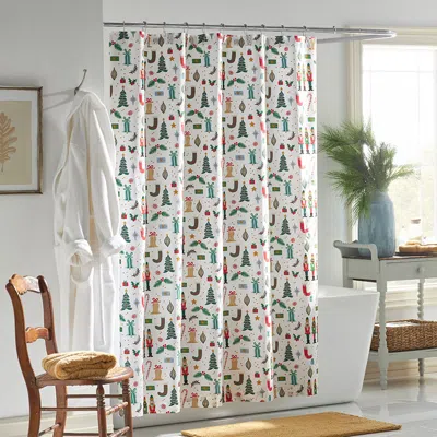 The Company Store Nutcracker Classic Cool Cotton Percale Shower Curtain In Ivory/red