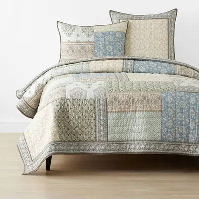 The Company Store Odesa Patchwork Quilt In Beige/blue/brown