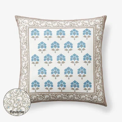 The Company Store Outdoor Printed Reversible Decorative Square Pillow In Beige/blue