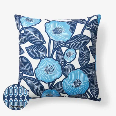 The Company Store Outdoor Printed Reversible Decorative Square Pillow In Blue/navy