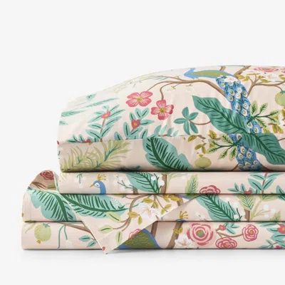 The Company Store Peacock Classic Smooth Sateen Bed Sheet Set In Green/pink