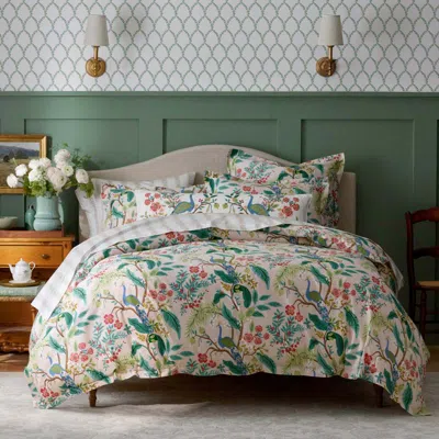 The Company Store Peacock Classic Smooth Sateen Comforter In Green/pink