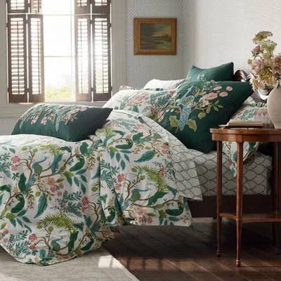 The Company Store Peacock Classic Smooth Sateen Duvet Cover In Green/ivory