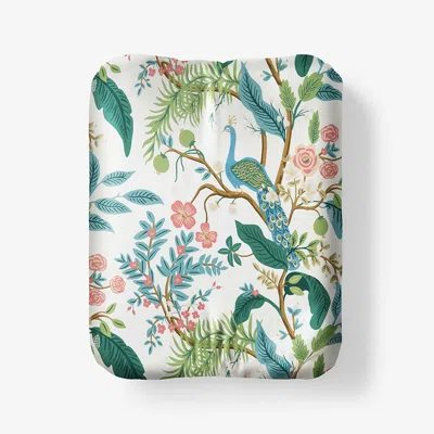 The Company Store Peacock Classic Smooth Sateen Fitted Bed Sheet In Green/ivory