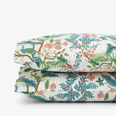 The Company Store Peacock Classic Smooth Sateen Pillowcase Set In Green/ivory
