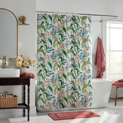 The Company Store Peacock Classic Smooth Sateen Shower Curtain In Green/ivory