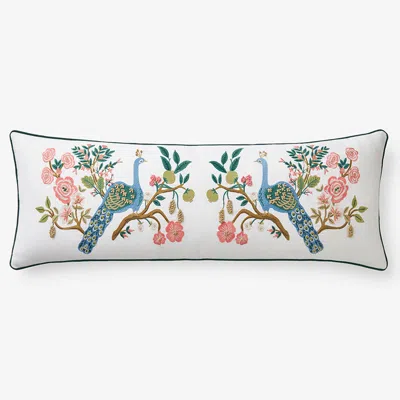 The Company Store Peacock Decorative Lumbar Pillow Cover In Ivory/teal/turquoise Blue