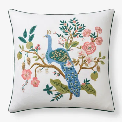 The Company Store Peacock Decorative Square Pillow Cover In Ivory/teal/turquoise Blue