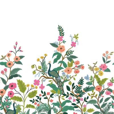 The Company Store Peacock Removable Wall Mural In Green/pink/white