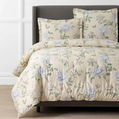 The Company Store Peony Garden Premium Smooth Wrinkle-free Sateen Comforter In Beige/yellow
