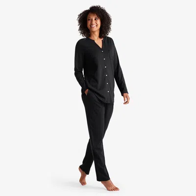 The Company Store Pima Cotton Button-down Pajama Set In Black