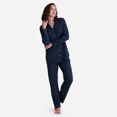 The Company Store Pima Cotton Button-down Pajama Set In Blue
