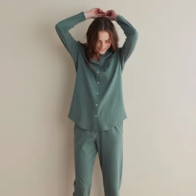 The Company Store Pima Cotton Button-down Pajama Set In Green Mist