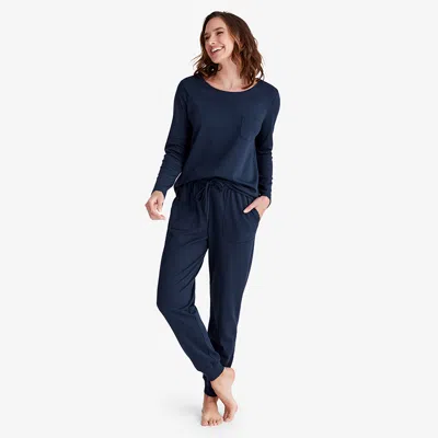 The Company Store Pima Cotton Jogger Pants Pajama Set In Blue