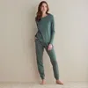 The Company Store Pima Cotton Jogger Pants Pajama Set In Green Mist