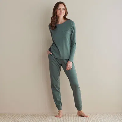 The Company Store Pima Cotton Jogger Pants Pajama Set In Green Mist